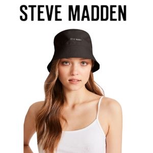 Steve Madden Reversible Black/White Cotton Twill Pencil Floral Bucket Hat NWT